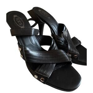 Tod's Platform Black Leather Strappy Sandals